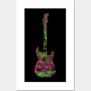 Pink on Green Flame Guitar Silhouette Posters and Art